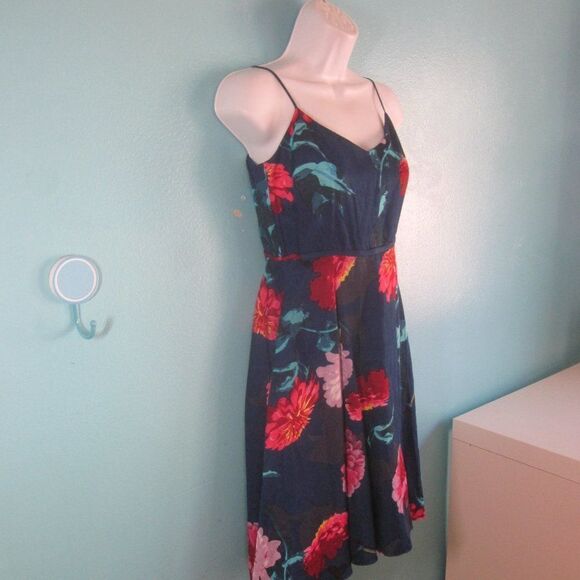 Banana Republic Womens Size XS Strappy Blue Nylon Linen Floral Dress Rear Zipper - Picture 12 of 12